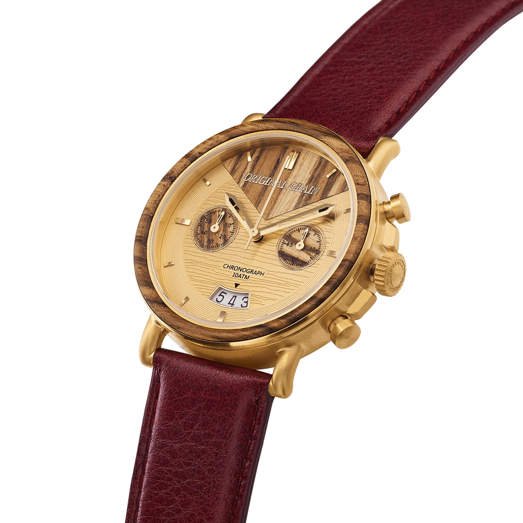 Chrono Zebrawood / Gold Leather